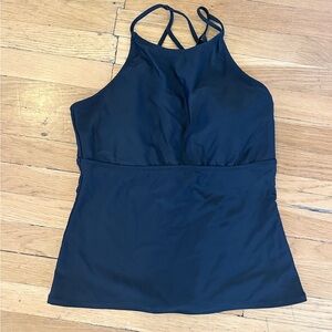 Black Strappy Back Tankini Top Swim Criss Cross Back Athleisure Raisins L